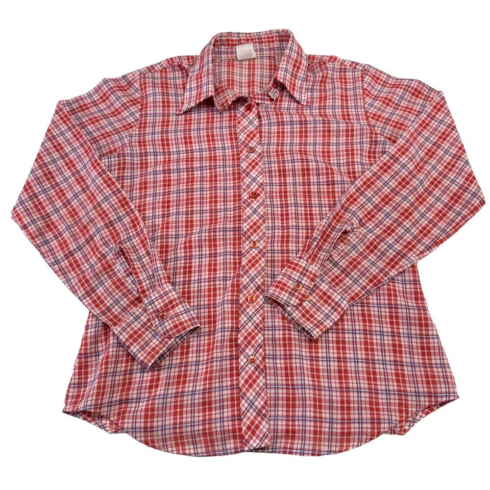 80's Lady Maverick Red Plaid Long Sleeve Button-Up Shirt Size 34 – Cotton Blend